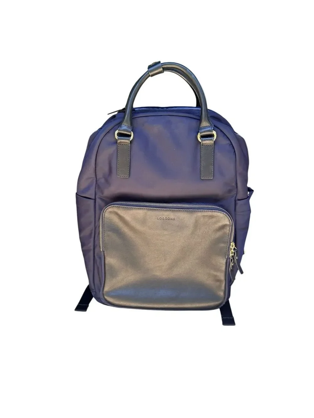 Lo & Sons Rowledge Backpack Navy Nylon Brown Leather Laptop Travel Work Bag